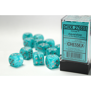 CHESSEX DICE - 16MM D6 (12) CIRRUS AQUA / SILVER