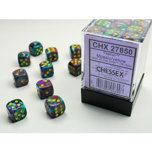 Chessex - 12mm D6 Festive - Dice Block (36) - Mosaic/Yellow