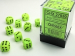 Chessex - 12mm D6 Vortex - Dice Block (36) - Bright Green/Back-board games-The Games Shop