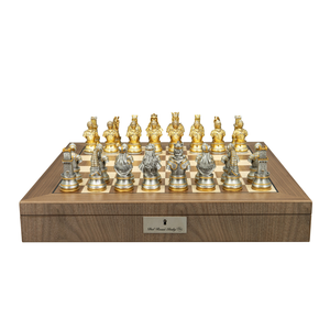 Chess Set - Metal Warrior Pieces on 20" Walnut Inlaid Board/Box