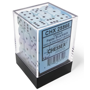 Chessex - 12mm D6 - Opaque -Dice Block (36) -  Pastel Blue/Black 