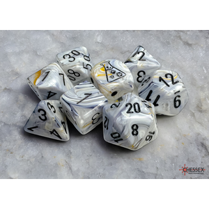 Chessex Dice - Lab Polyhedral Set (7) - Marble Calcite/Black (with bonus Die)