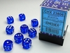 Chessex - 12mm D6 Translucent - Dice Block (36) - Blue/White-board games-The Games Shop