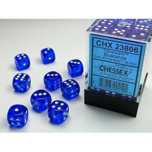 Chessex - 12mm D6 Translucent - Dice Block (36) - Blue/White