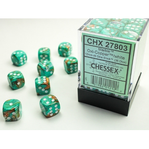 Chessex - 12mm D6 Marble - Dice Block (36) - OxiCopper/white