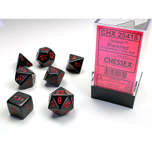 CHESSEX DICE - POLYHEDRAL SET (7) - OPAQUE BLACK/RED