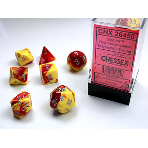 CHESSEX DICE - POLYHEDRAL SET (7) - GEMINI RED-YELLOW/SLIVER