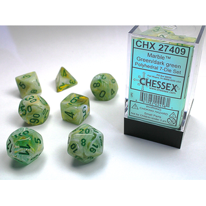 Chessex Dice - Polyhedral Set (7) - Marble Green/Dark Green