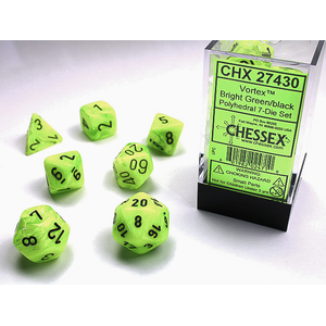 Chessex Dice - Polyhedral Set (7) - Vortex Bright Green/Black