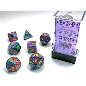 Chessex Dice - Polyhedral Set (7) - Festive Mosaic/Yellow