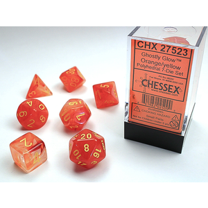 Chessex Dice - Polyhedral Set (7) - Ghostly Glow Orange/Yellow