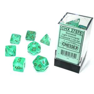 Chessex Dice - Polyhedral Set (7) - Borealis Light Green/Gold Luminary