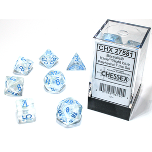 Chessex Dice - Polyhedral Set (7) - Borealis Icicle/Light Blue Luminary