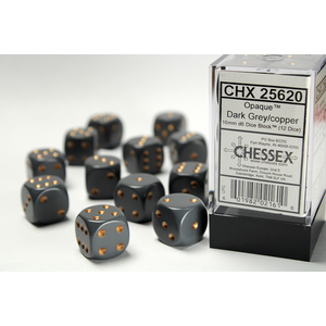 CHESSEX DICE 16MM D6 (12) OPAQUE DARK/GREY/COPPER